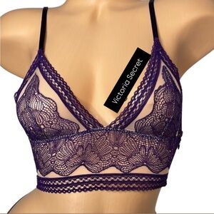 Victoria's Secret Purple Lace Bralette with nude/sheer underlay